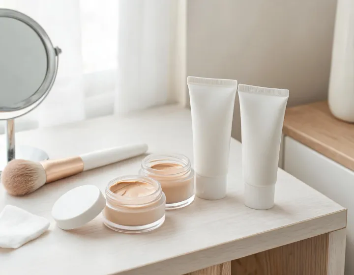 cc cream foundation on a cosmetics bench, illustration only